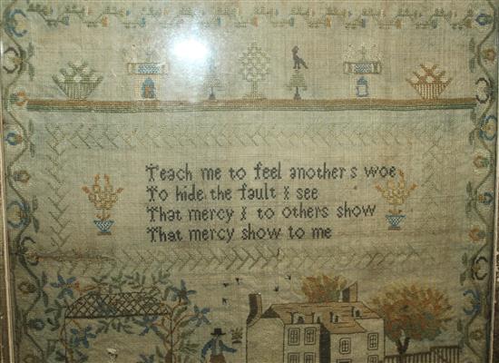 A Regency needlework sampler, overall 19.5 x 15.5in.